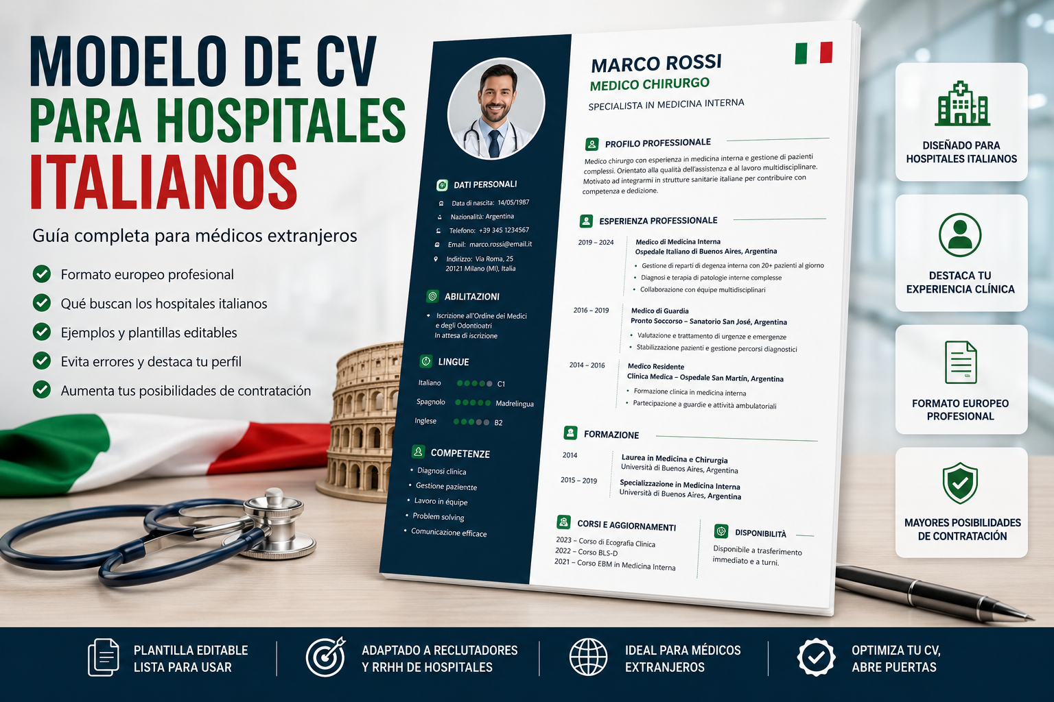 Modelo de CV para hospitales italianos: guía completa para médicos extranjeros