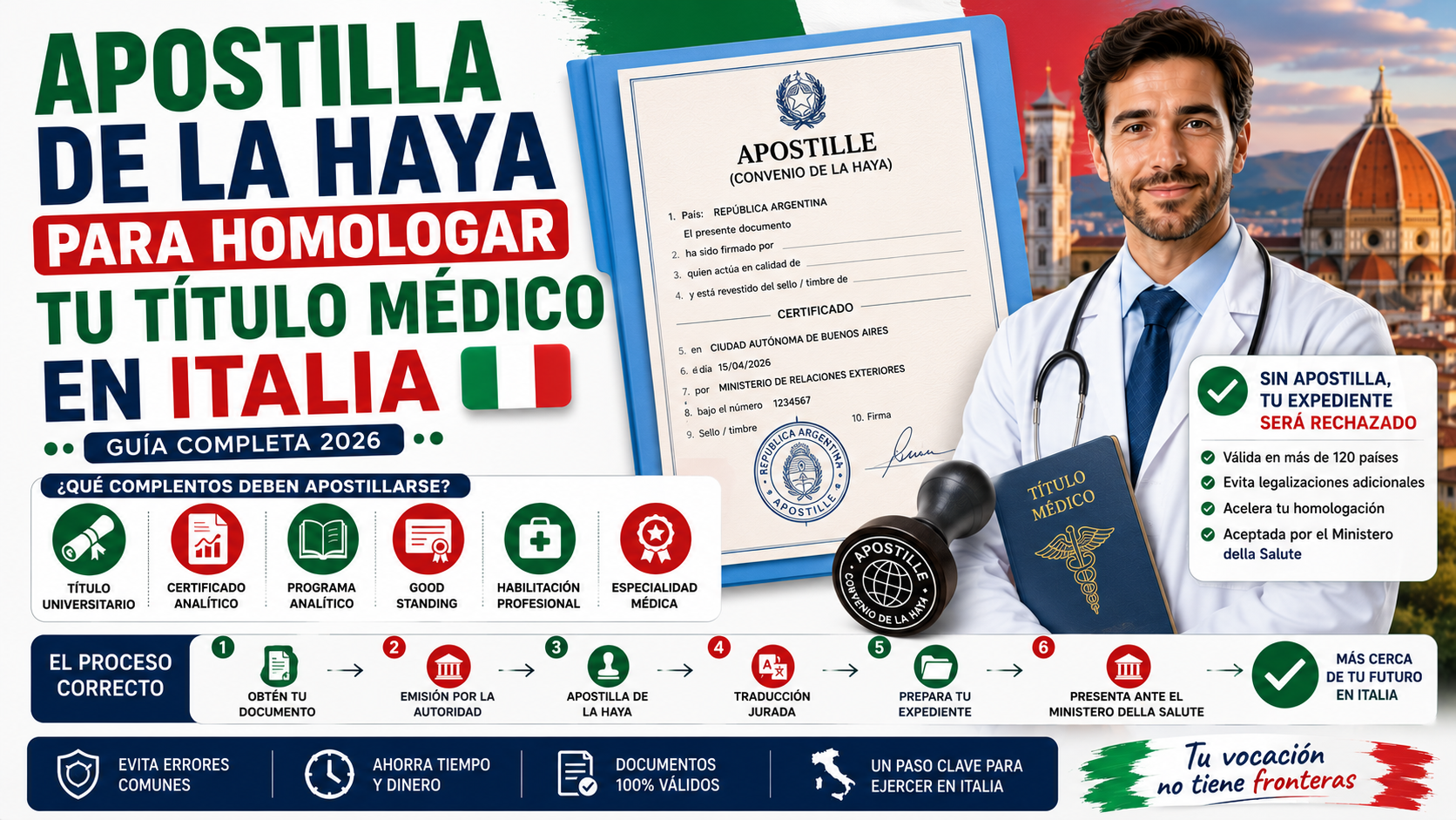 Apostilla de La Haya para homologar tu título médico en Italia: guía completa 2026