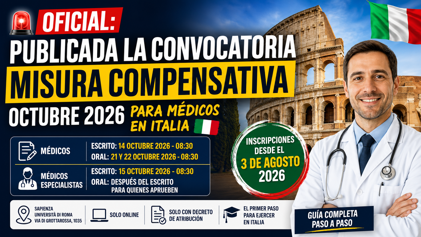 Se confirmó la fecha del examen para homologar el título médico en Italia