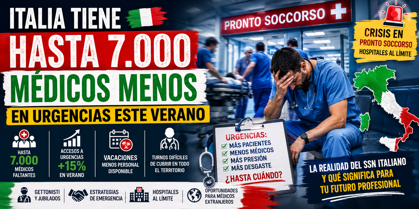 Casi 7.000 médicos menos en agosto: el verano que desnuda a los Pronto Soccorso italianos