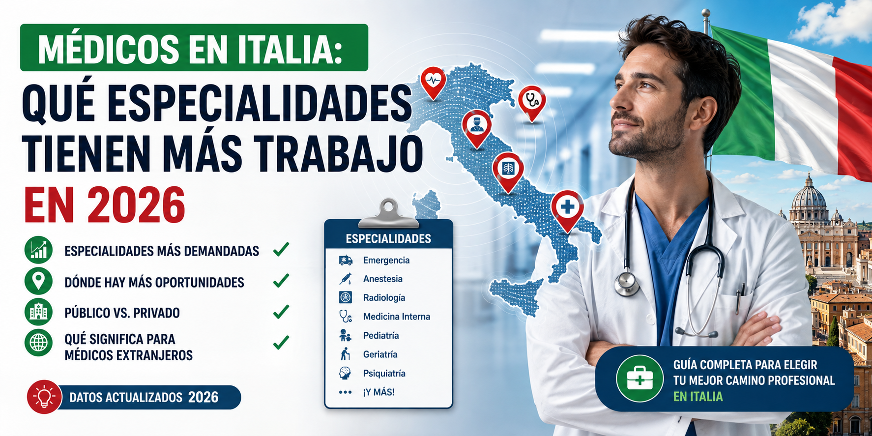 Médicos en Italia: qué especialidades tienen más trabajo en 2026