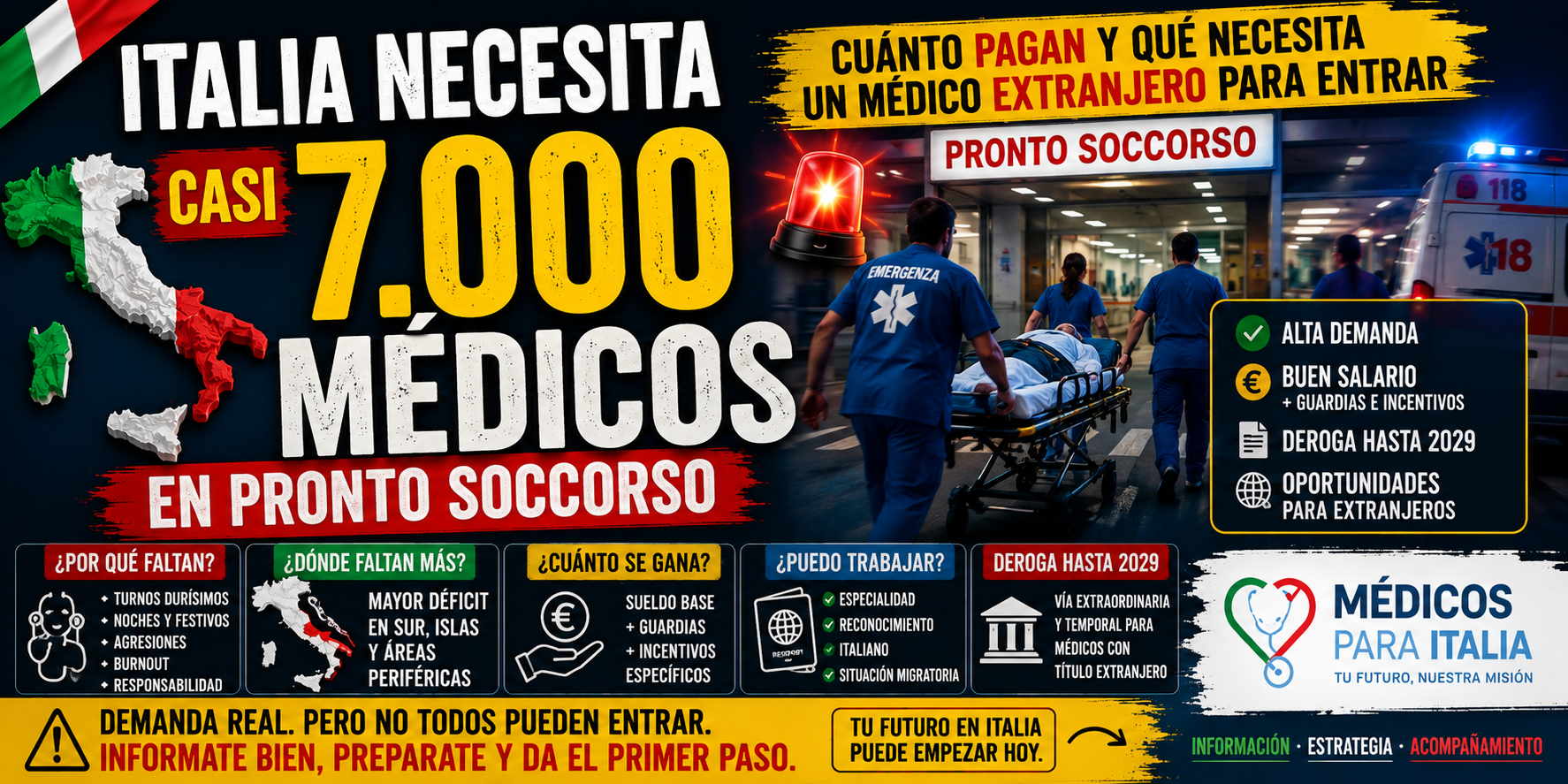 Pronto Soccorso Italia: faltan 7.000 médicos y qué pagan