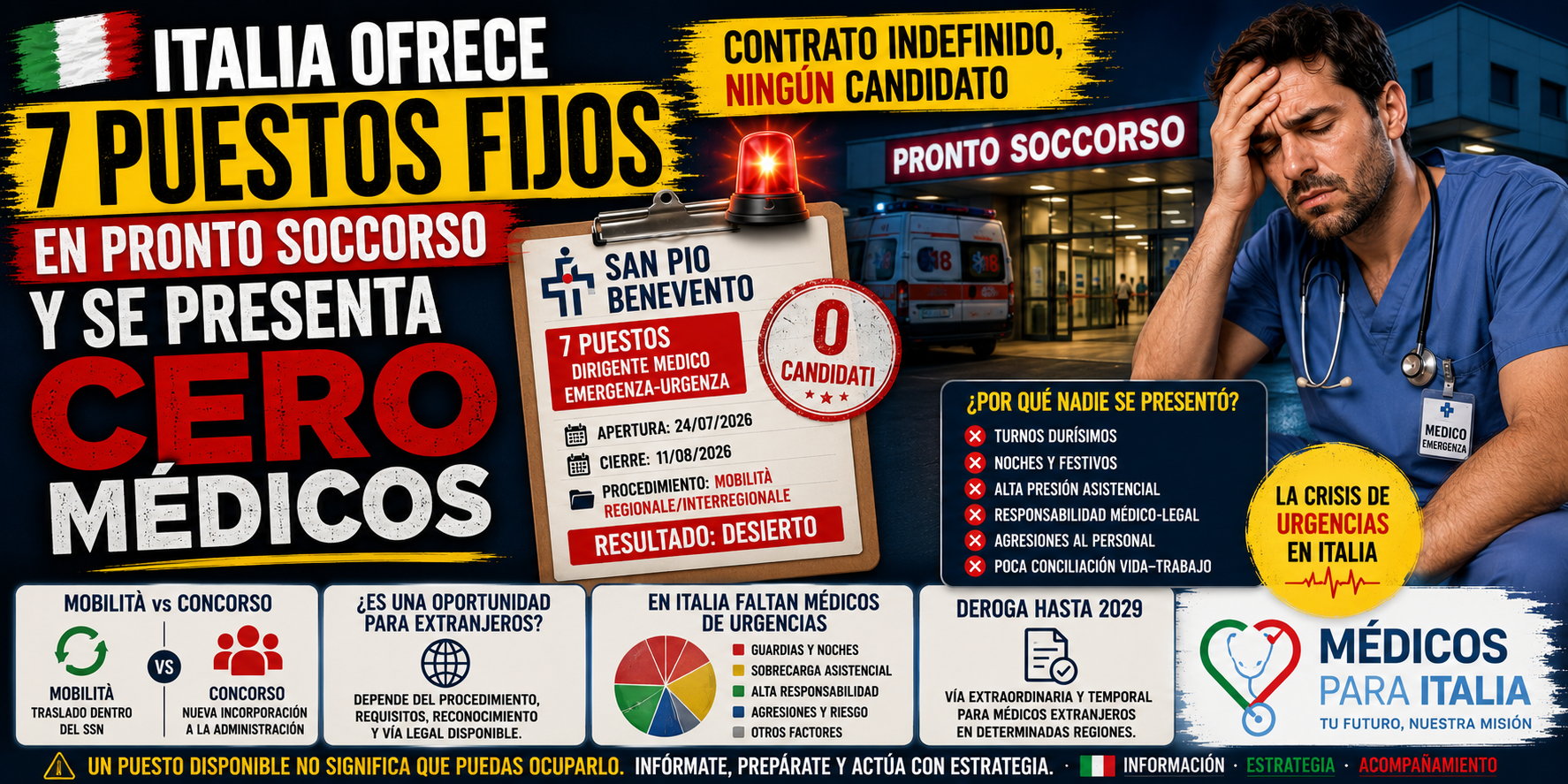 Puestos médicos en Pronto Soccorso Italia: ofrecen 7 plazas fijas y no se presenta nadie