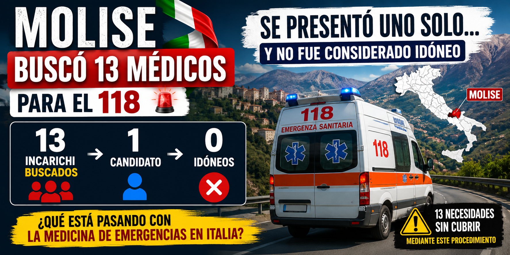 🚨 Italia buscó 13 médicos para Emergencias: se presentó UNO y no consiguieron cubrir ninguno