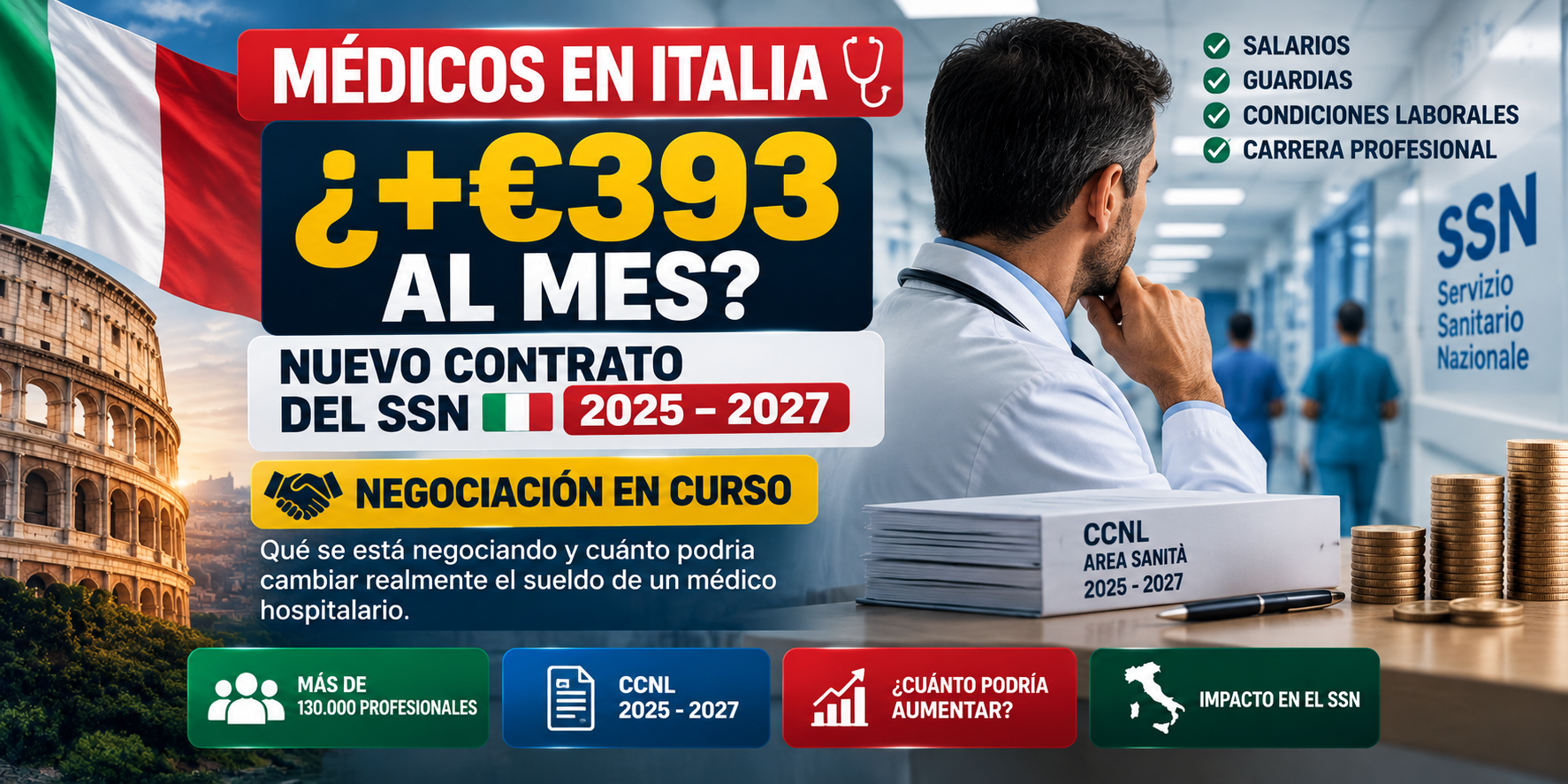 Italia les debe €393 al mes a sus médicos… y todavía no se los paga: lo que pasó hoy con el contrato del SSN