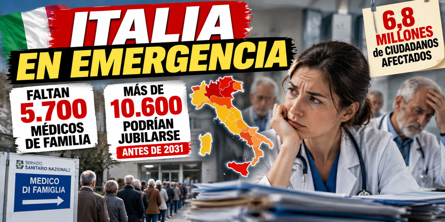🚨 Italia se queda sin médicos de familia: 10.600 podrían jubilarse y nadie sabe quién los va a reemplazar
