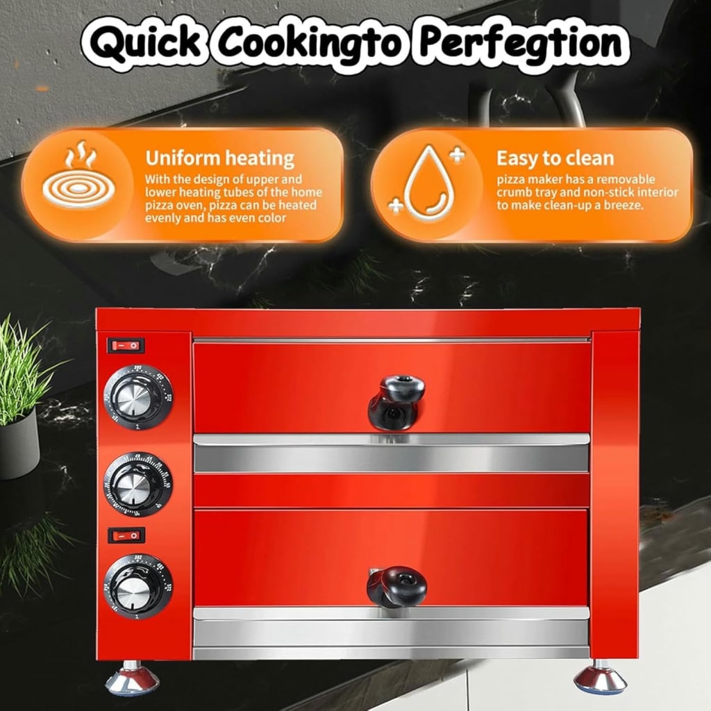 Commerical Countertop Pizza Oven,Double-Stack Electric Pizza Snack Oven, Electric Indoor Pizza Oven Stainless Steel