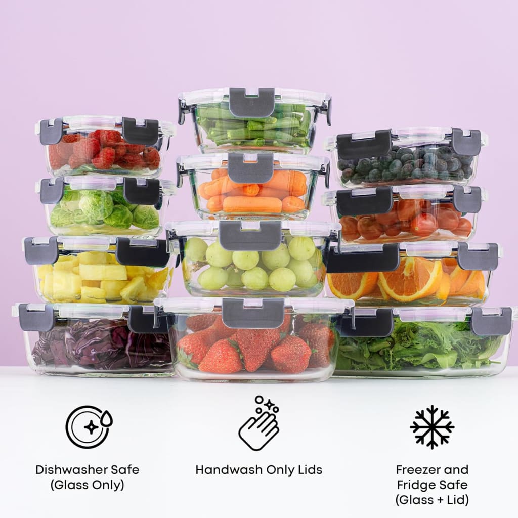 JoyJolt 24pc Borosilicate Glass Storage Containers with Lids