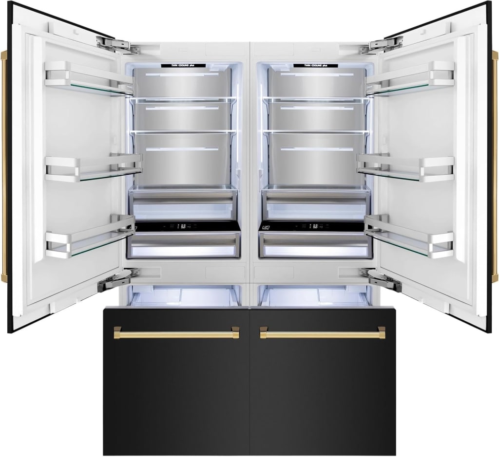 ZLINE RBIVZ-BS-60-G Autograph Edition 60 Inch 32.2 Cubic Feet French Door Built-In Bottom Freezer Refrigerator with Water Dispensers