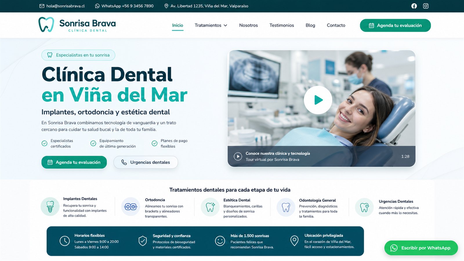 Vista previa de sitio web para clínica dental