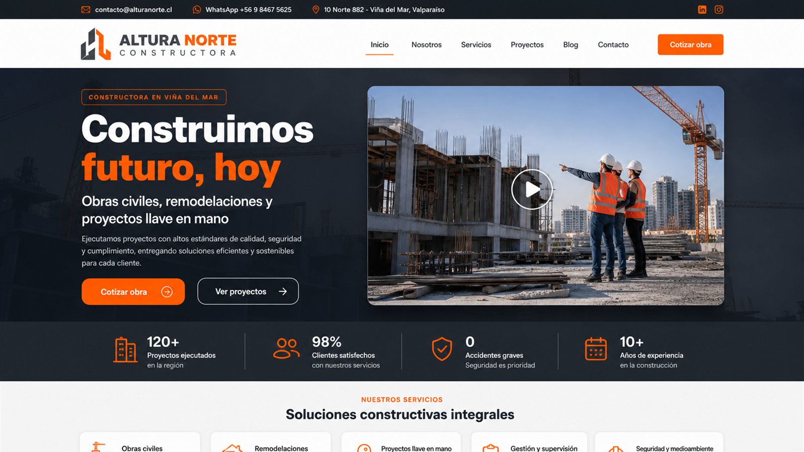 Vista previa de sitio web para constructora