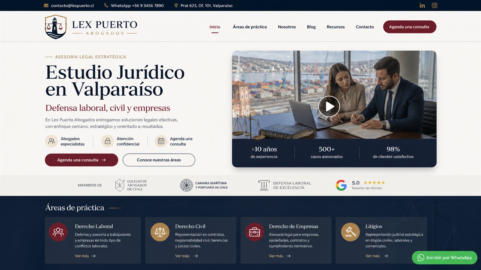 Vista previa de sitio web para estudio jurídico