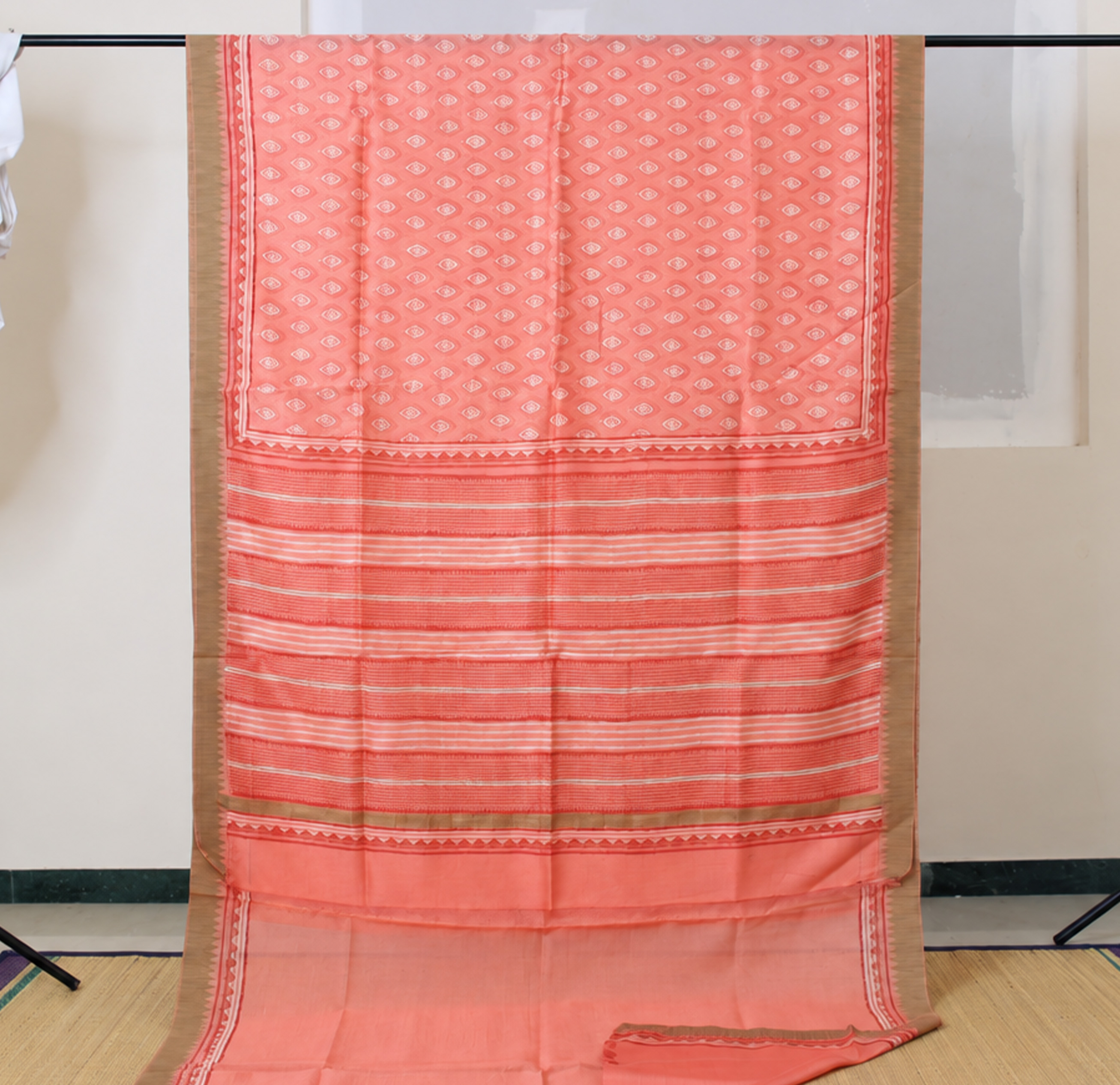 Peach Floral Chanderi