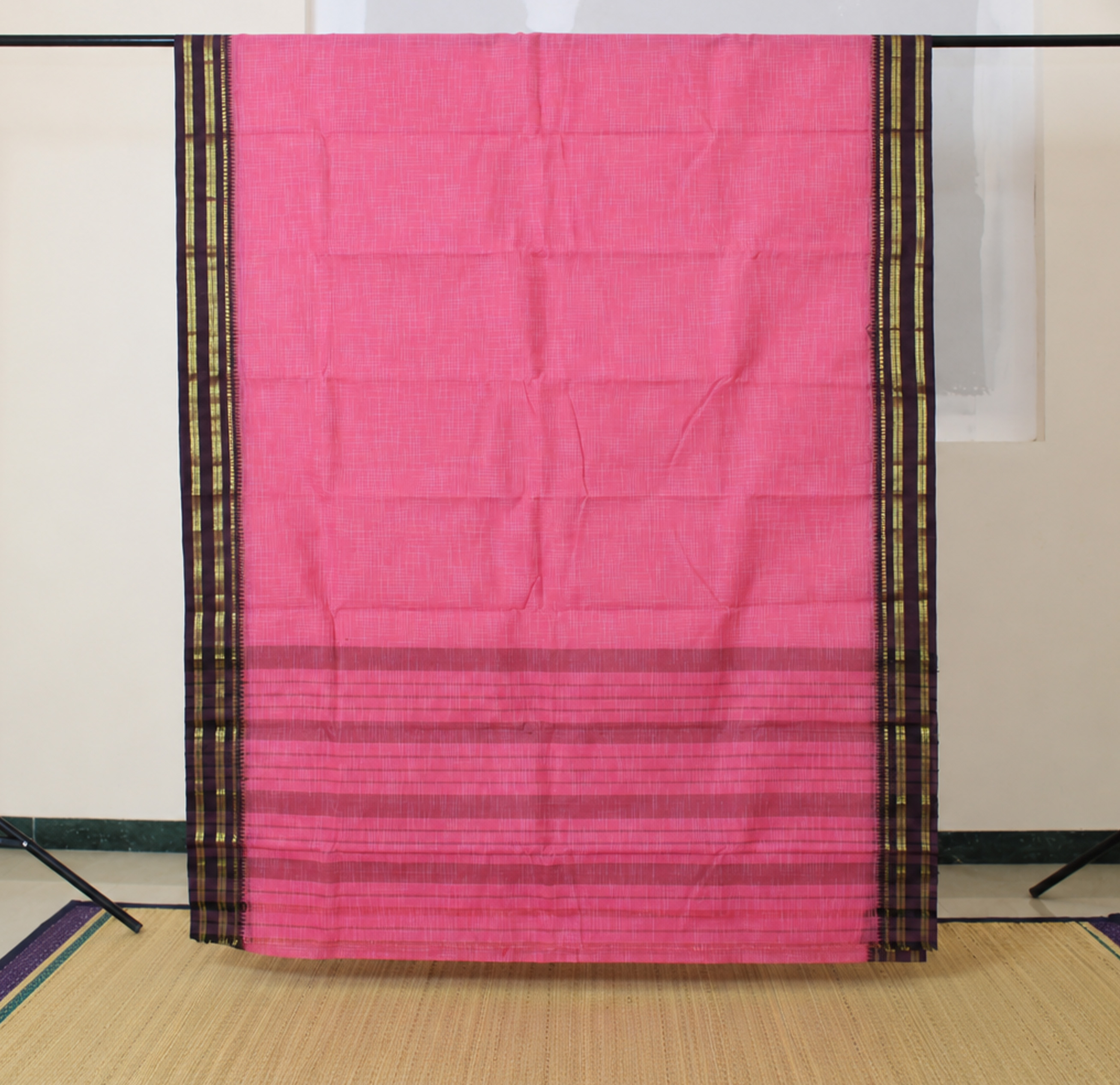 Pink Checks Purple Zari Border