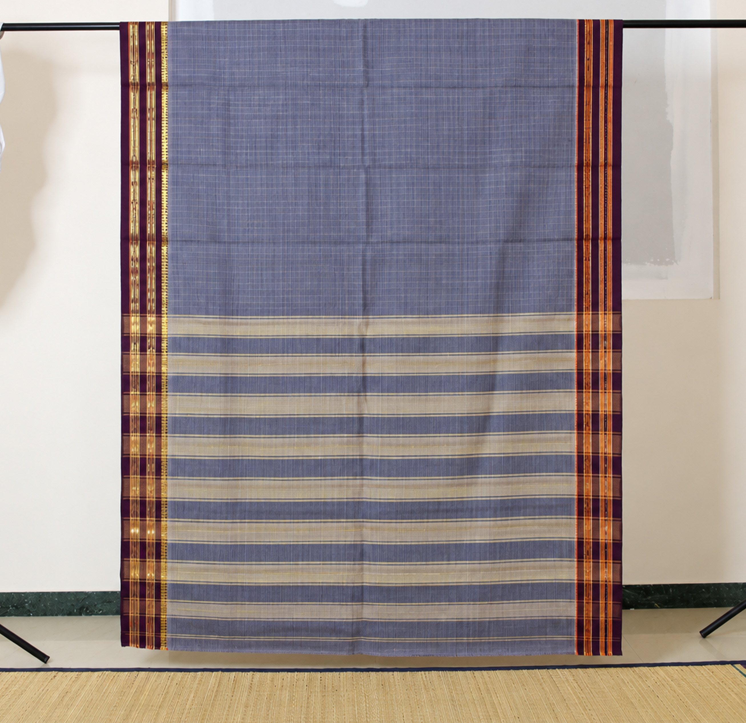 Grey Stripes Violet Zari Border