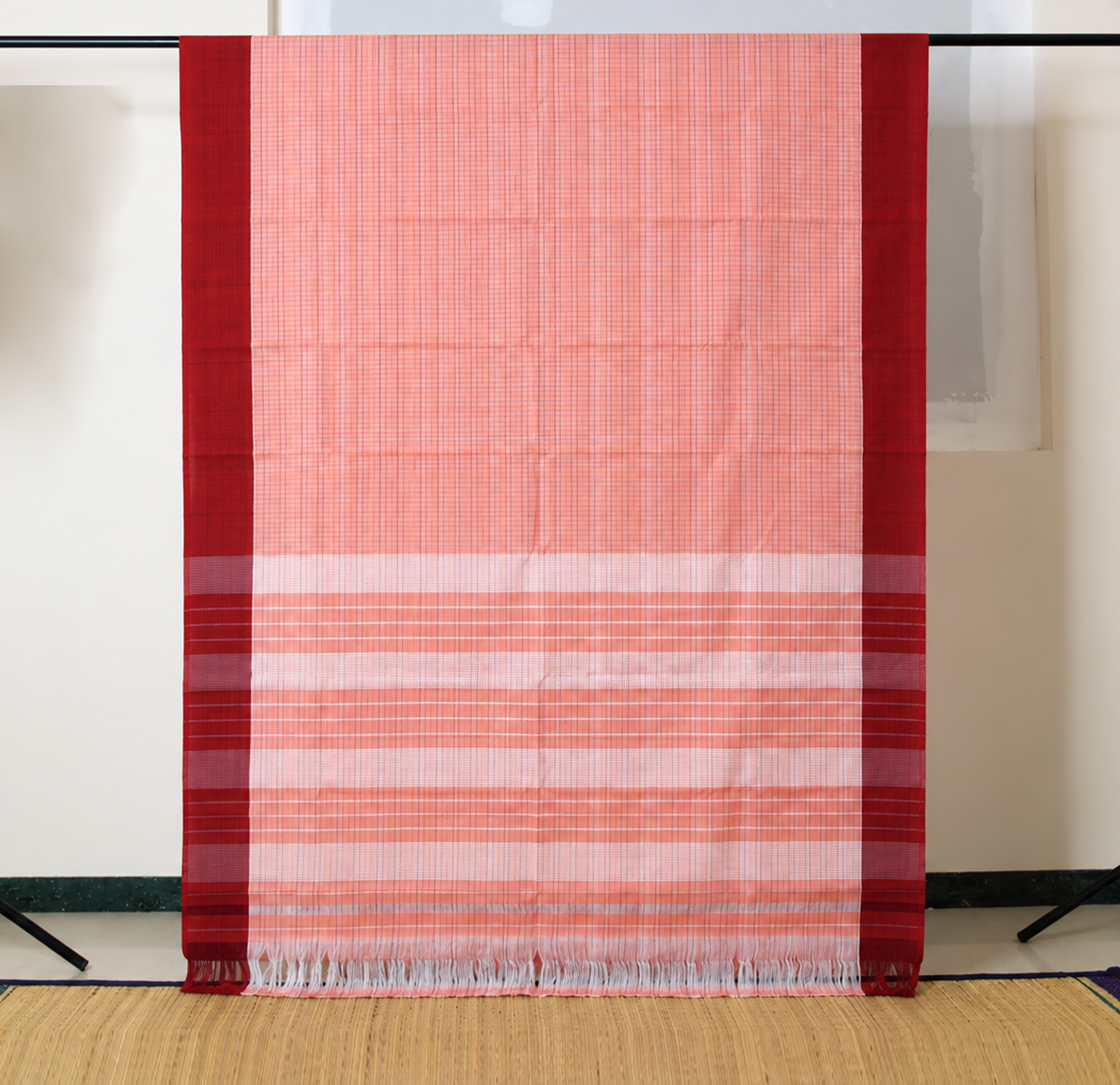 Light Orange Checks Rust Red Border