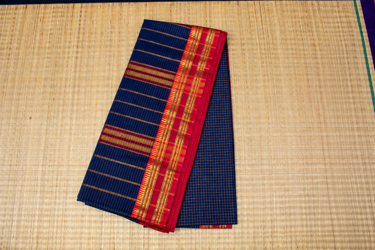 Navy Blue Checks Red Zari Border image 2