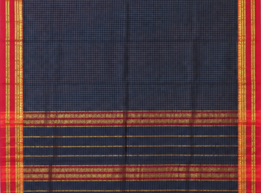 Navy Blue Checks Red Zari Border image 3