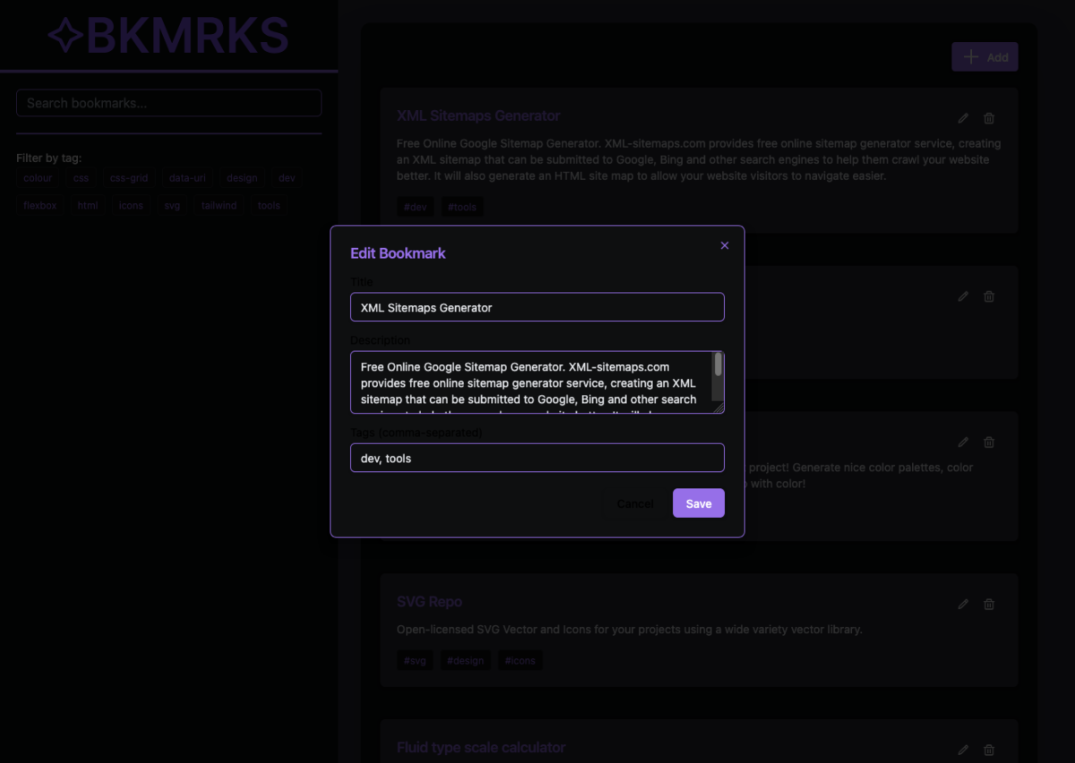BKMRKS Edit Bookmark