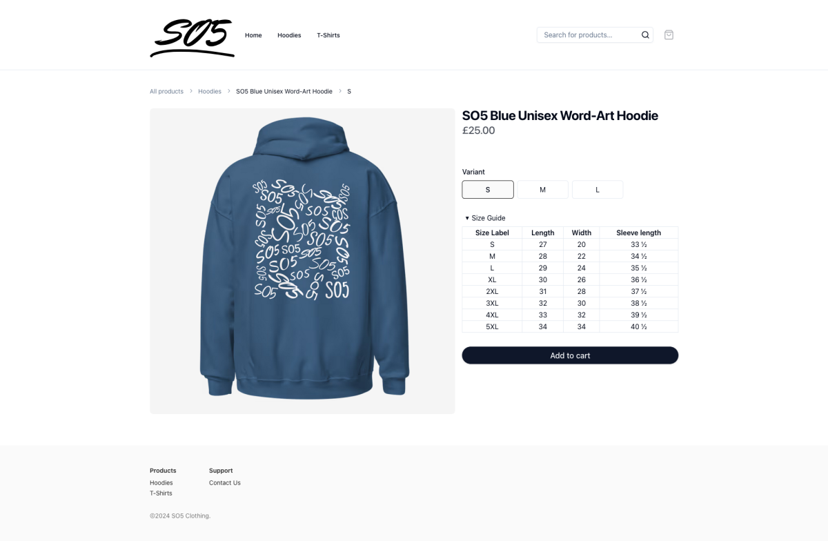 SO5 Clothing Product Page