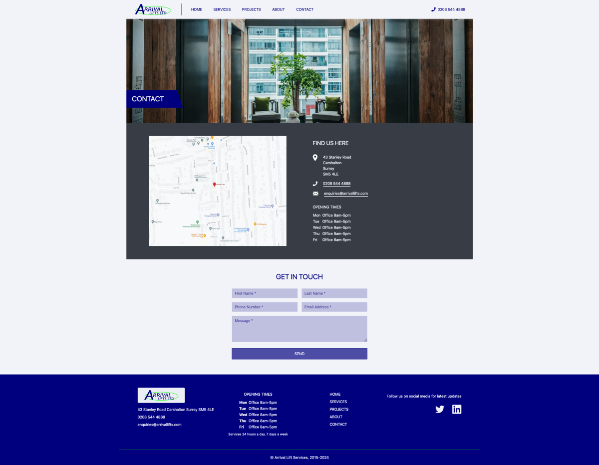 Arrival Lifts Contact Page