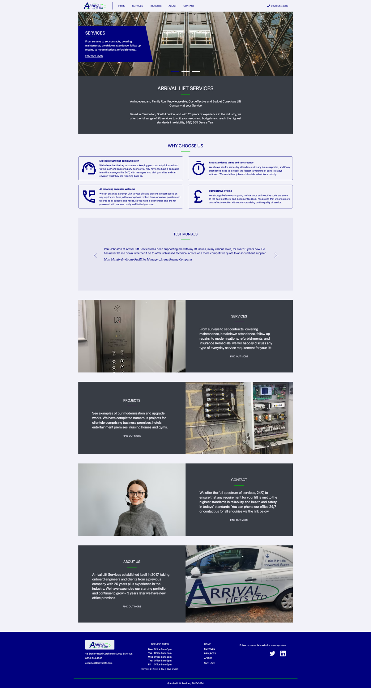 Arrival Lifts Home Page