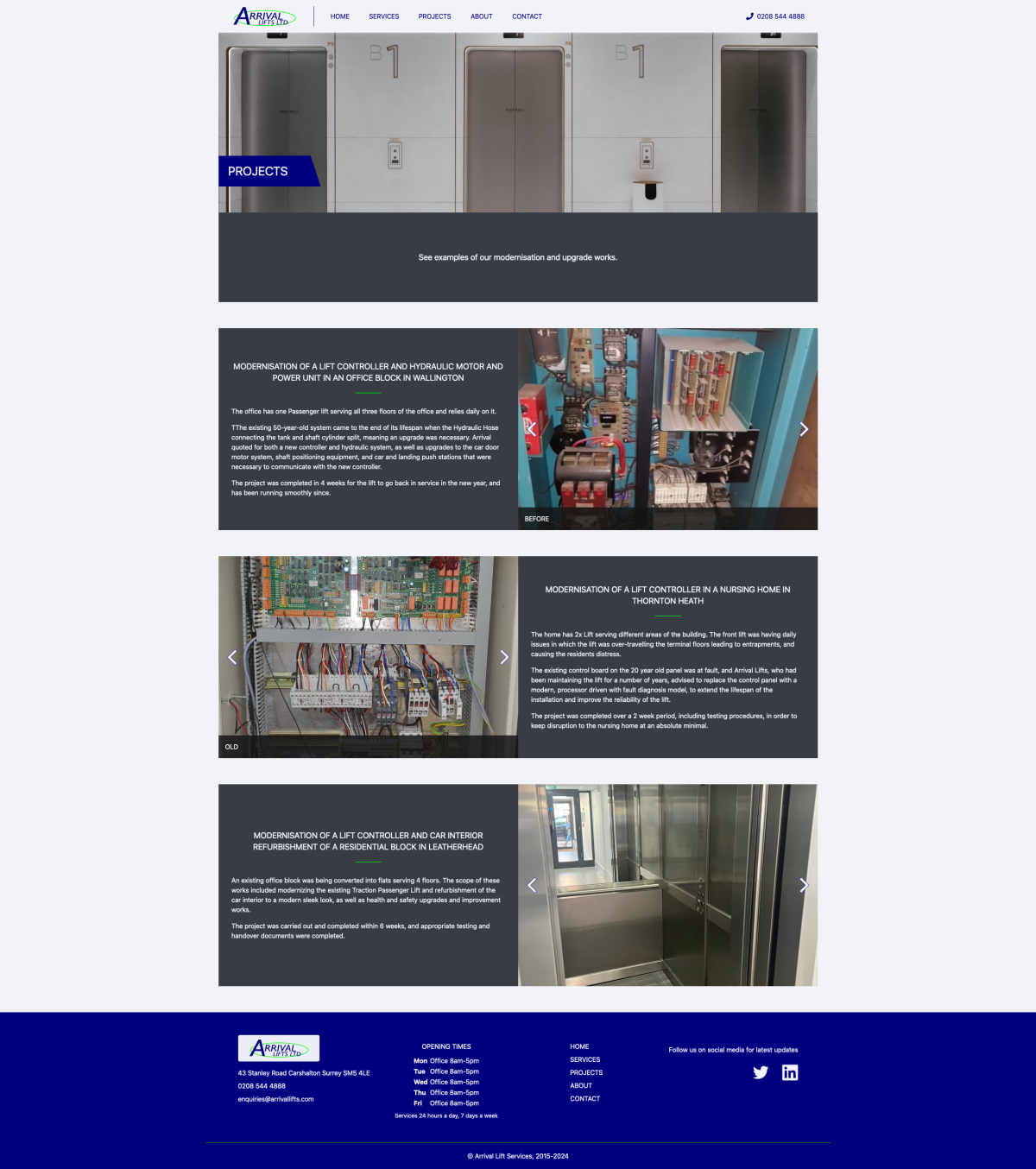 Arrival Lifts Projects Page