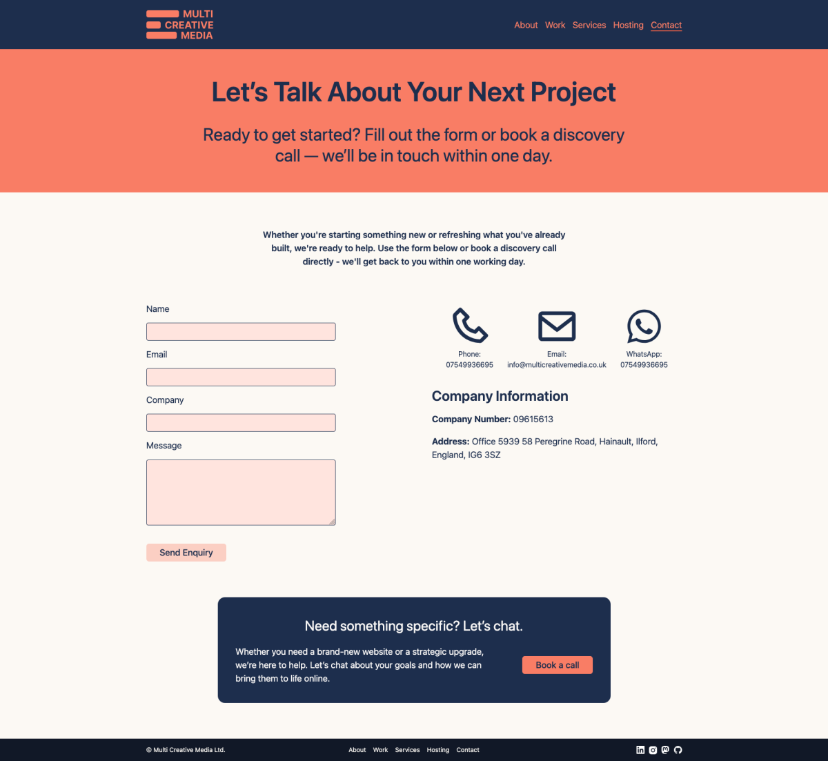 Multi Creative Media Contact page