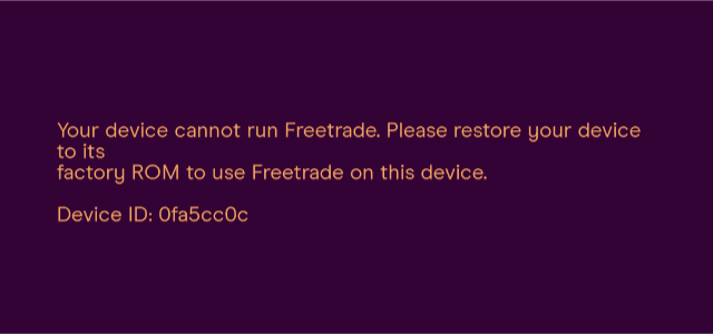 Screenshot showing Freetrade ROM error