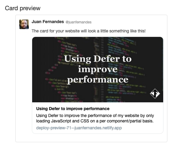 Image showing the twitter card preview tool