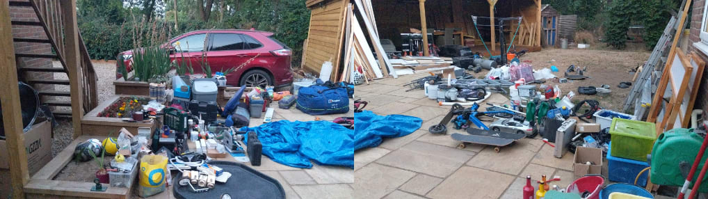 Most of the contents of our garage spreadout on the patio