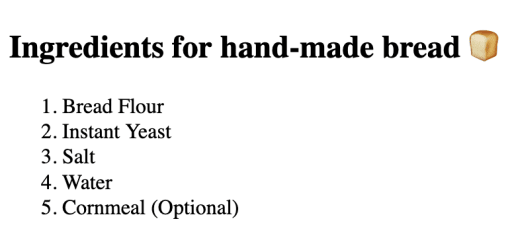 A Screenshot of an unstyled native ordered list