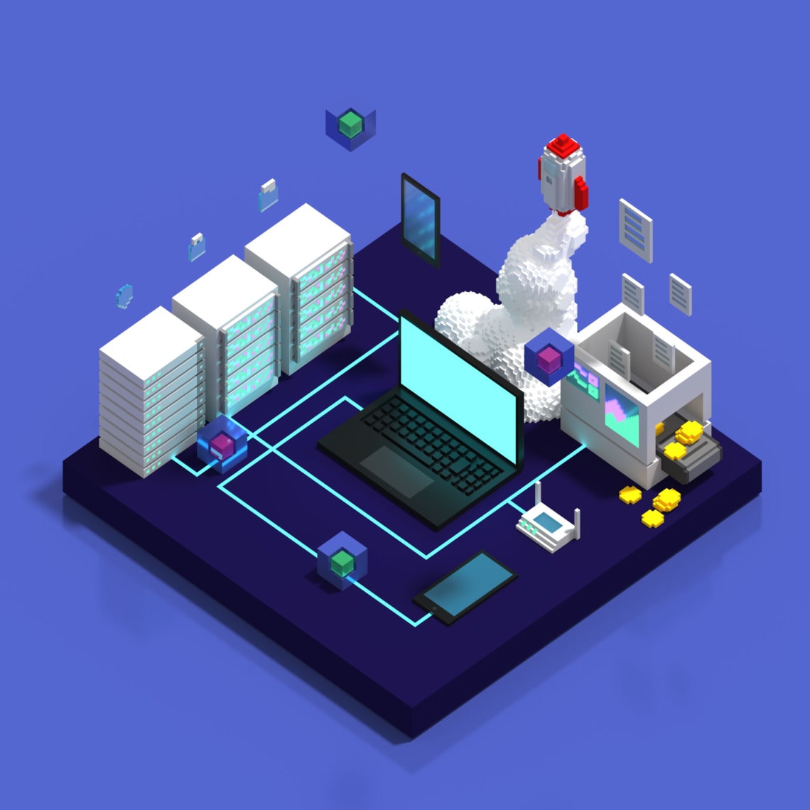 Illustrations LGO Group Conception,Direction Artistique,3D,Voxel,Illustration