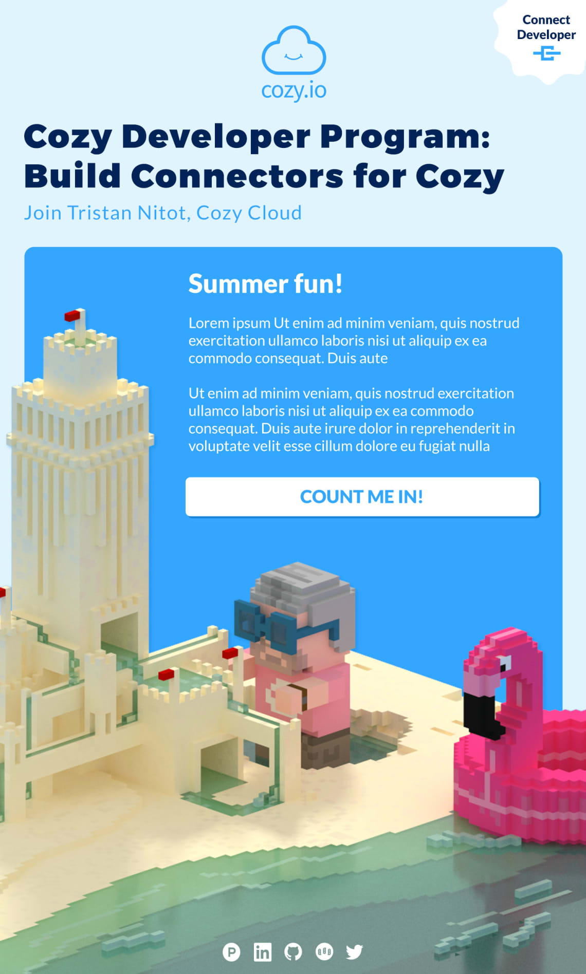 Site internet et emailing Cozy Cloud Conception,Direction Artistique,Voxel,3D,Illustration,Accompagnement,Webdesign,Social Media