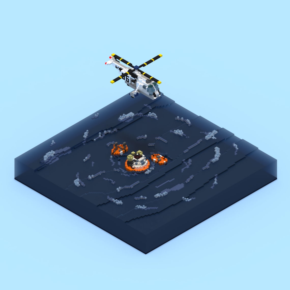 Awaiting swimmers Conception,Direction Artistique,3D,Voxel,Illustration
