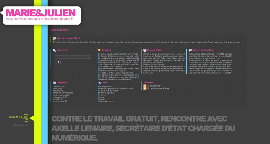 Blog Mariejulien.com Conception,Direction Artistique,Rédaction,Intégration,Dotclear,Print,Social Media