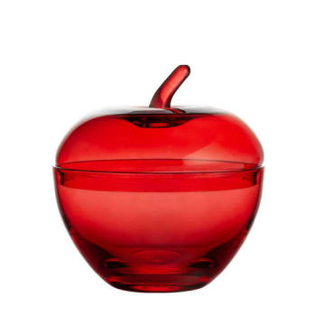 Hadeland Glassverk – Glasseple med lokk, Rød, 13,5 x 12,3 cm