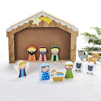 Krybbespill i tre, 2D-figurer – 28 cm