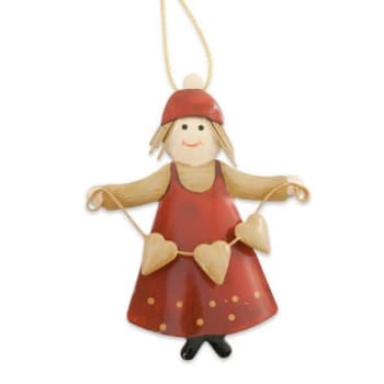 Nissejente i metall med hjerter– antikk finish (8×6 cm)