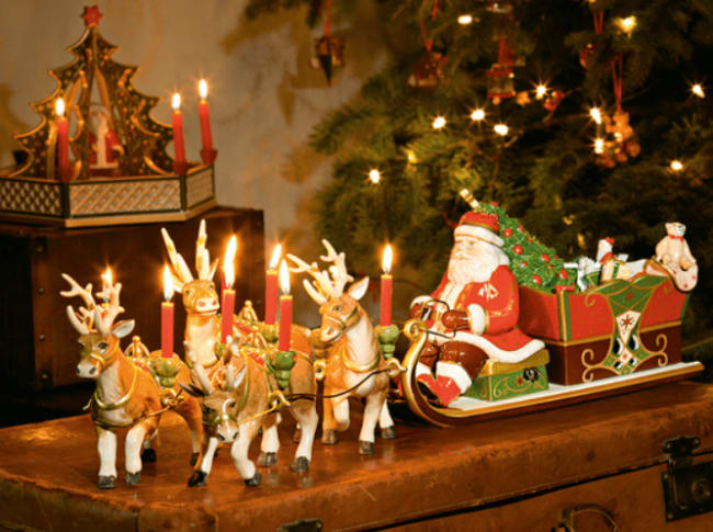 Slede m/nisse og rein m/lys porselen Villeroy