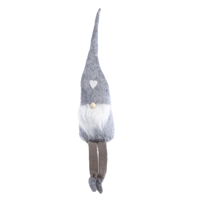 Nisse grå med hengeben og lang lue 55cm