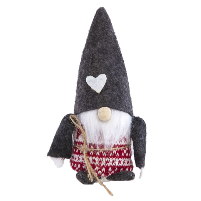 Nisse med grå lue og hjerte 20cm