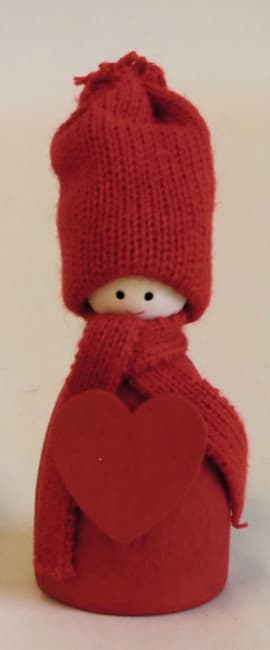 Tomte m/hjarte 9cm raud Spegel