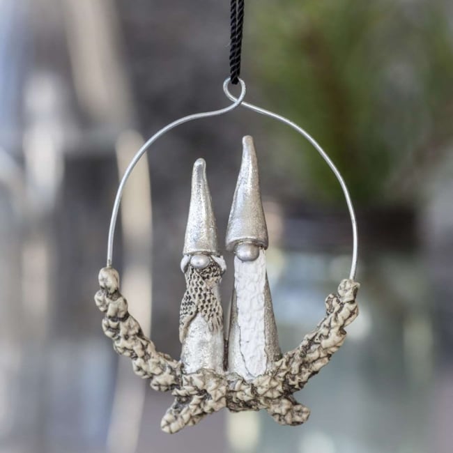 Juletrepynt nissen den lange sølv, mor og far i krans