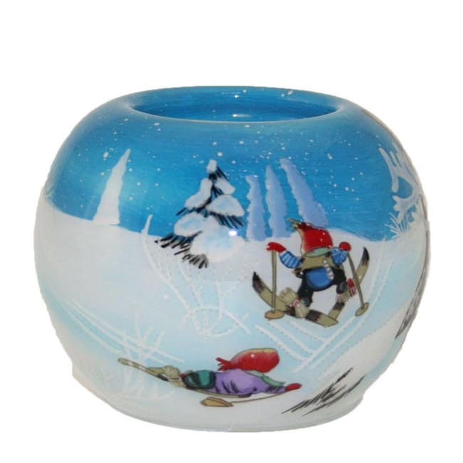 Telysholder håndmalt Nisse på ski BF