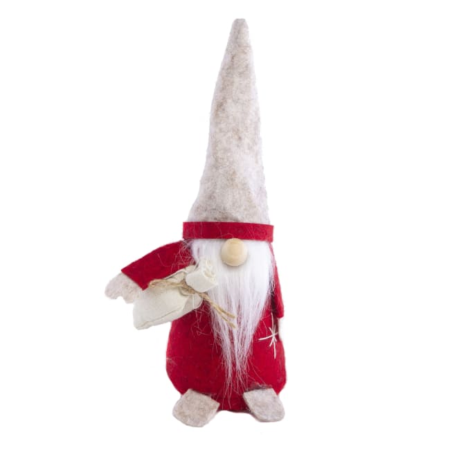 Nisse med beige lue og sekk 22cm