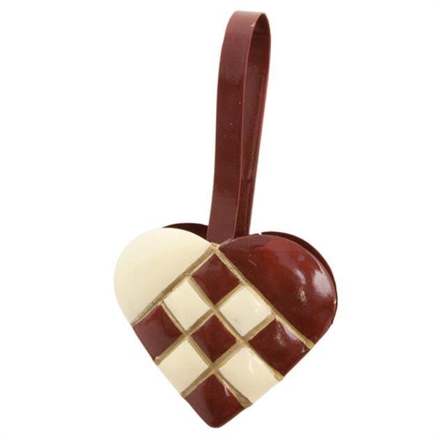 Julehjerte i metall med gullstriper (13 cm)