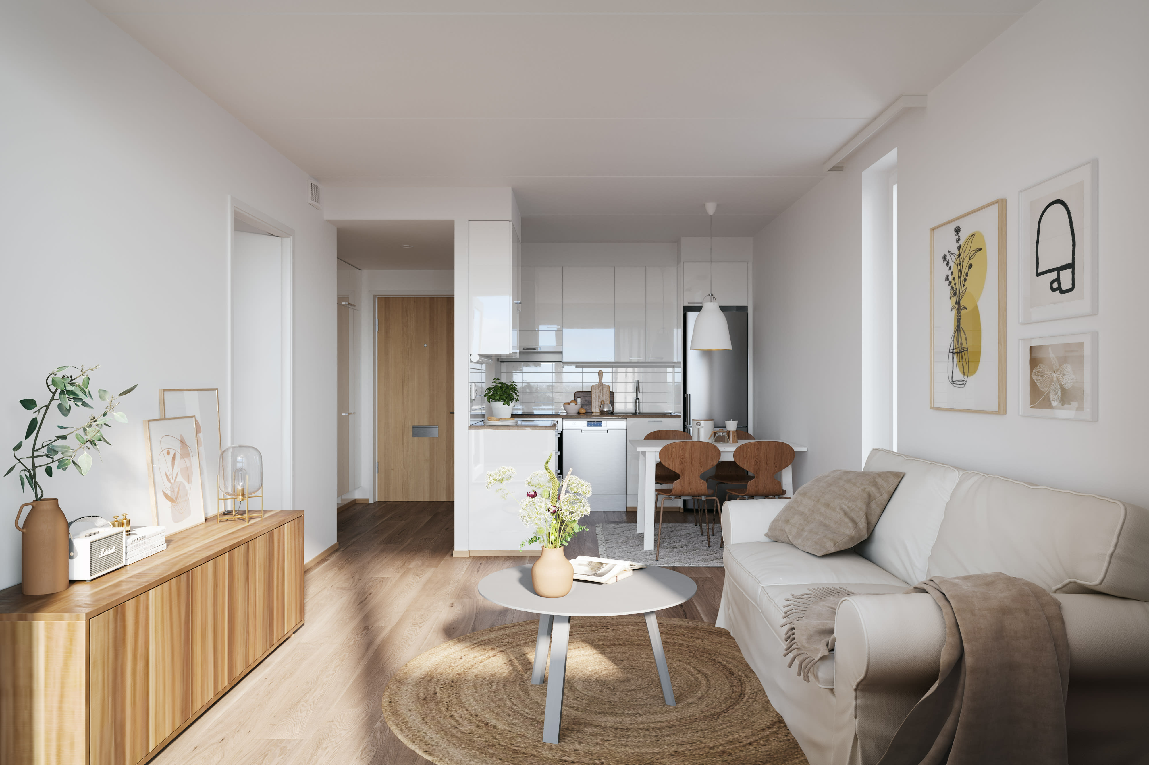 Kivikerkkä kaksio 39m2 olohuone