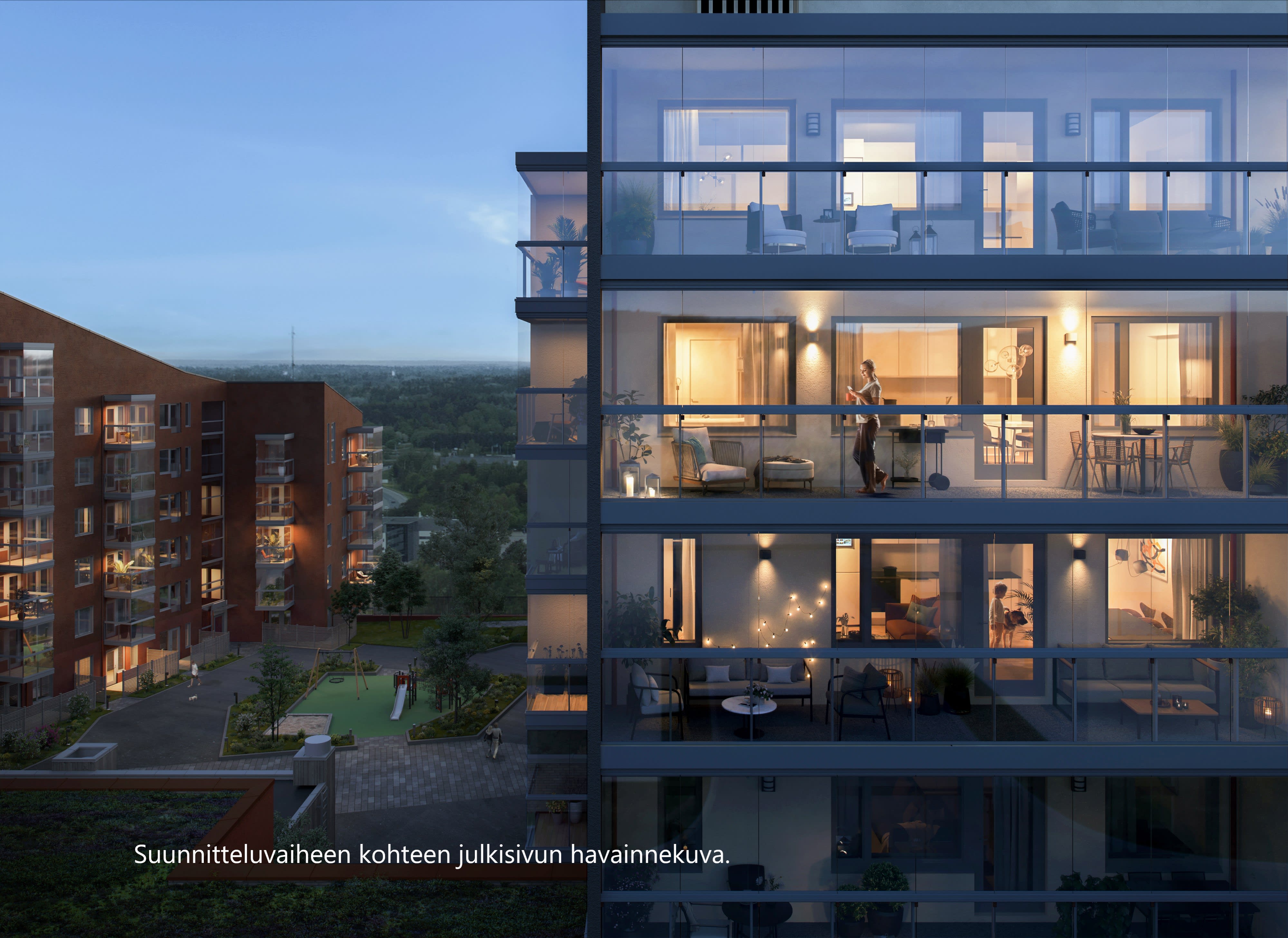 helmi julkisivu parveke detalji ilta vaaleampi VL
