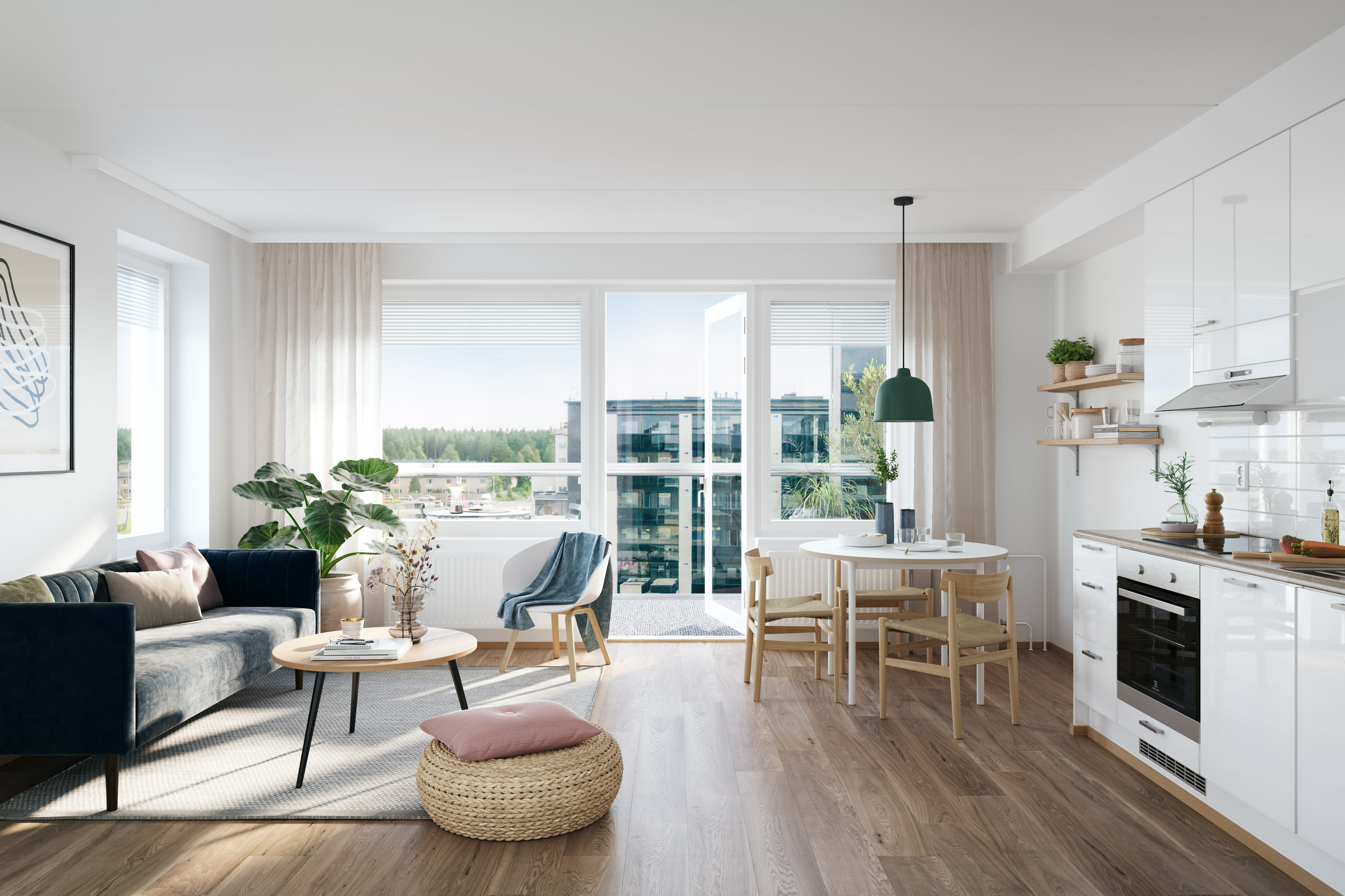 Kivikerkkä kaksio 41m2 olohuone